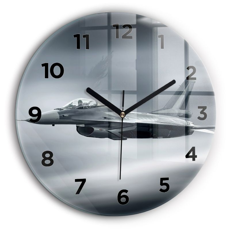 Zegar z czarnymi wskazówkami Wallfluent fi60 cm Samolot wojskowy 1 szt.