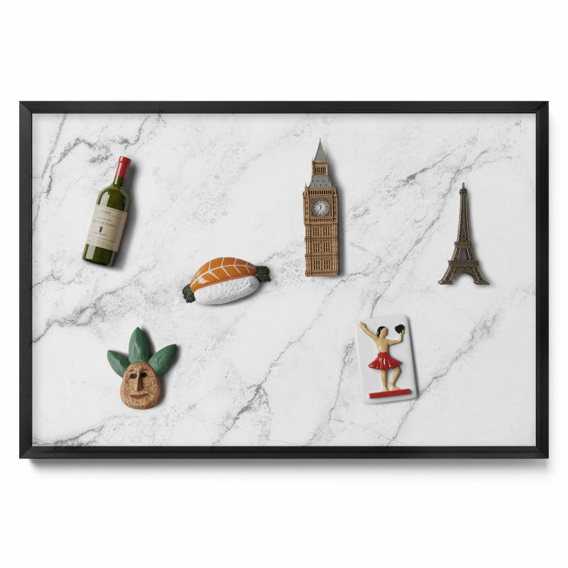 Tablica na magnesy z podróży Tulup 60x40 cm Delikatny jasny marmur w czarnej ramie 1 szt.