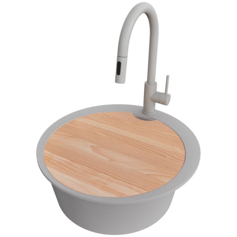 Zlewozmywak Granitowy Okrągły Piza Max PRIMAGRAN Nablatowy 53x53cm, Szary + Bateria + Syfon + Akcesorium, S058, 1 szt.