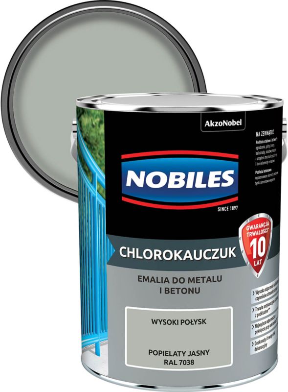 Emalia chlorokauczukowa Nobiles do metalu i betonu popielaty jasny 5 l