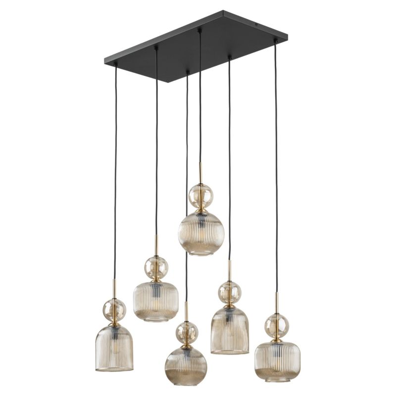 Lampa Wisząca TK Lighting Sophia Cognac 6Xe14 ryflowane klosze nad stół salon -1szt.