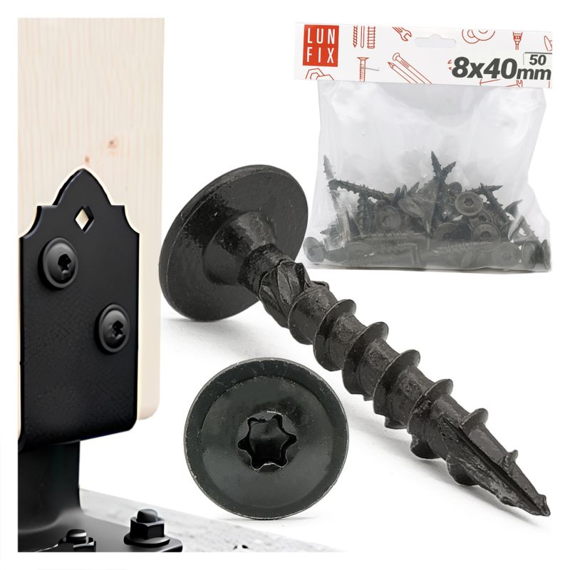 Wkręty do podstaw słupa Lun Fix 8x40mm czarne 50szt.
