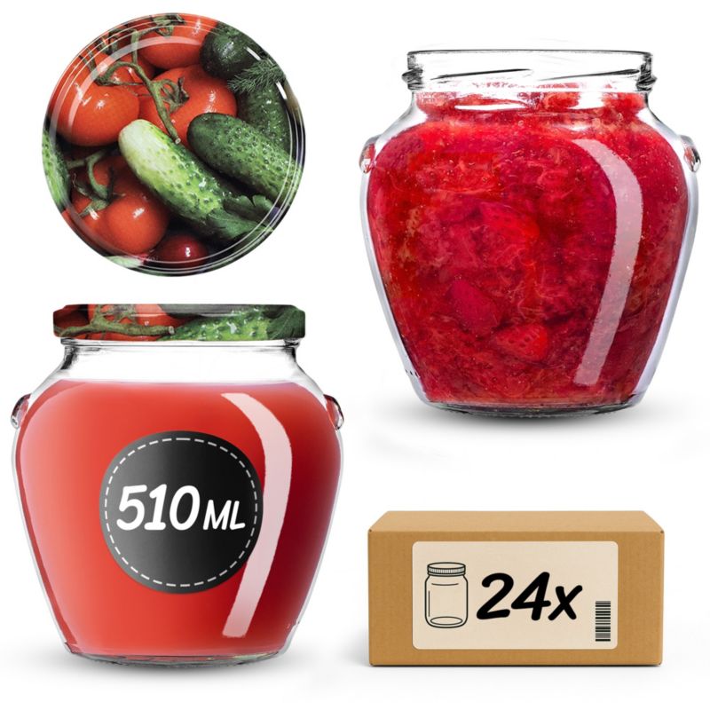 Słoiki KADAX na przetwory 510ml + wieczka "Warzywa" 82 mm 24 szt.