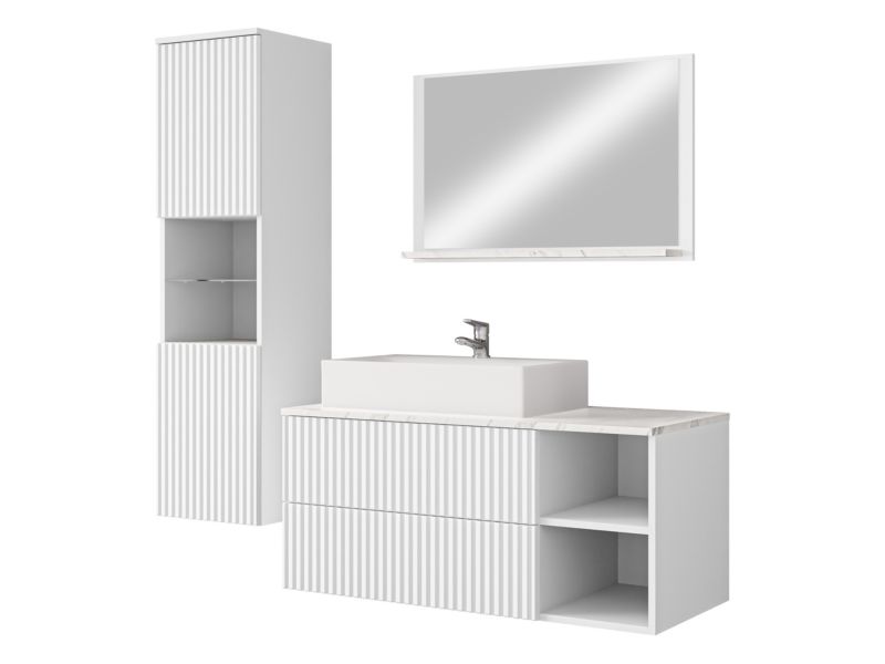 Meble łazienkowe MIRJAN 24 Kertos Ryfel II białe ryfle/biały mat/marmur bianco 1 szt.