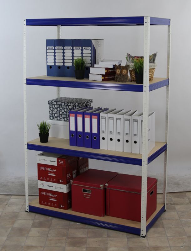 Regał metalowy MODO24 magazynowy garażowy biało-niebieski helios 180x150x60cm 4 półki po 275 kg 1 szt.