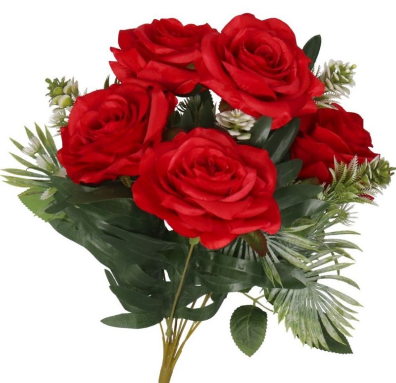 Bukiet róż Deko Pannelier sztuczne kwiaty realistyczne gęsty 49cm czerwone 1szt