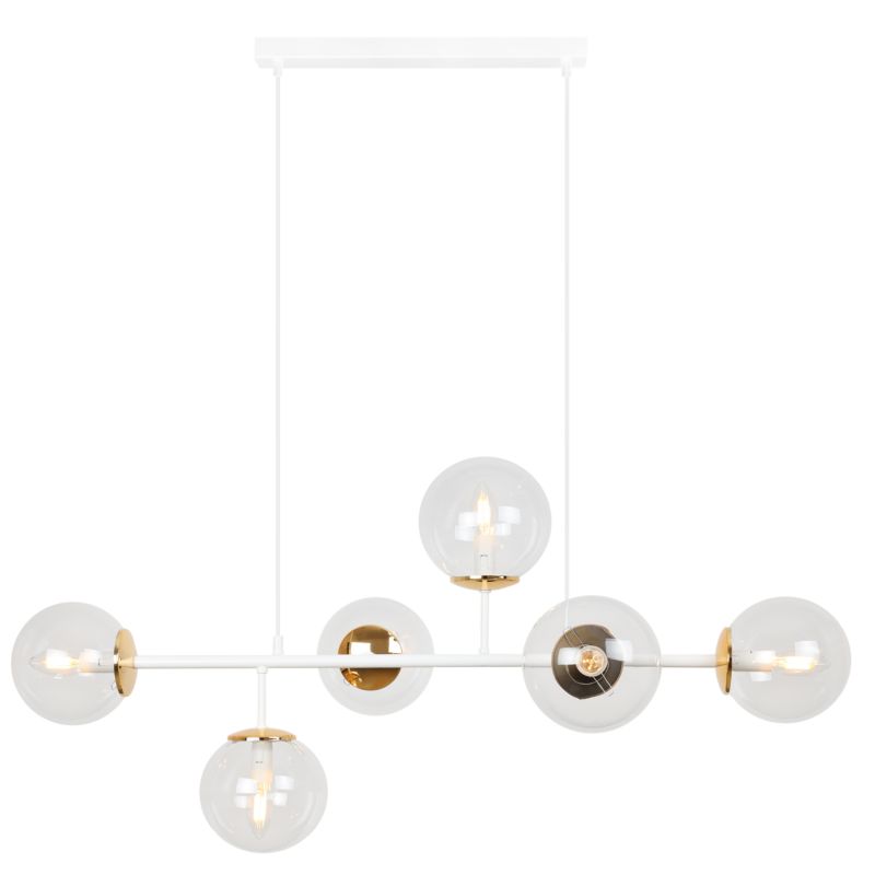 Lampa sufitowa wisząca Light Home LH Siena 6x E14 40W biały/złoty klosz transparentny 1szt.