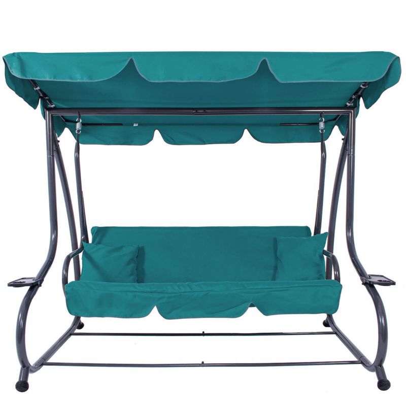 Huśtawka ogrodowa Springos leżanka z daszkiem turkusowa 3-osobowa 1 szt.