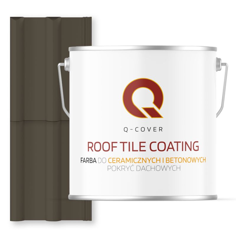 Farba do Dachów Ceramicznych i Betonowych Pokryć Dachowych Q-Cover Szaro-brązowy RAL7013 Wysoki Połysk 5L