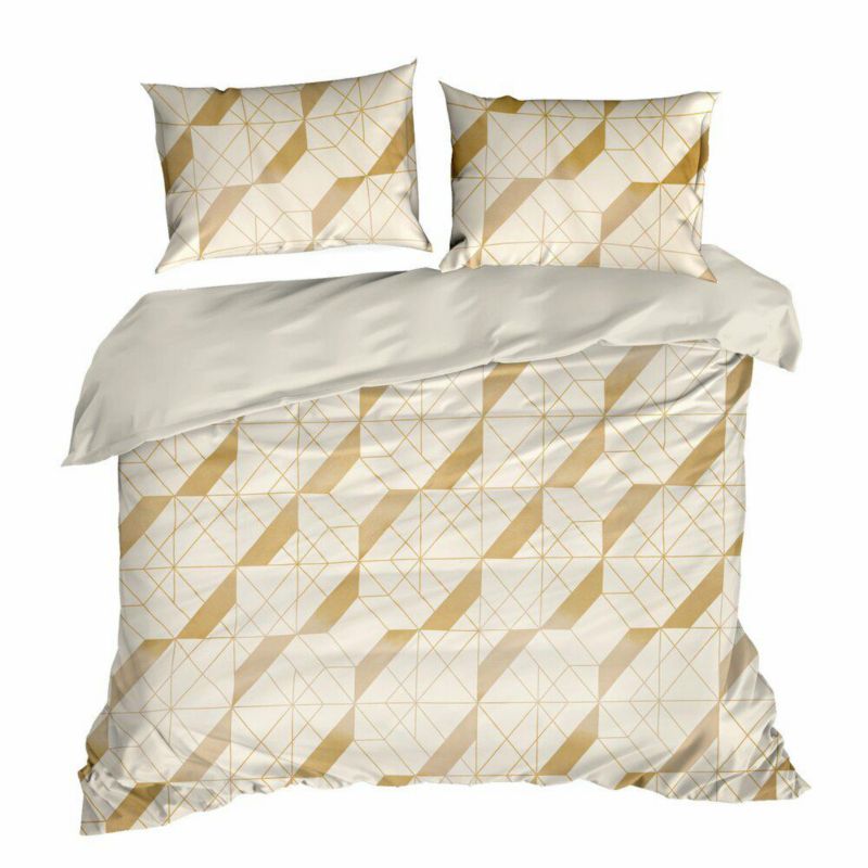 Pościel Geo/02 Eurofirany 220 x 200 cm biało / złoty mikrówłókna 1 kpl.