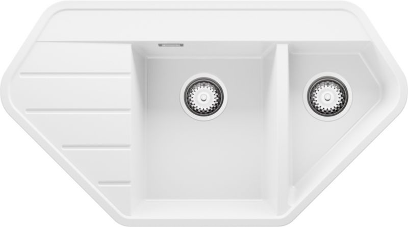 Zlewozmywak Narożny Kopenhaga Corner PRIMAGRAN Nablatowy 90x50cm do szafki od 70cm, Biały + Syfon, S002, 1 szt.