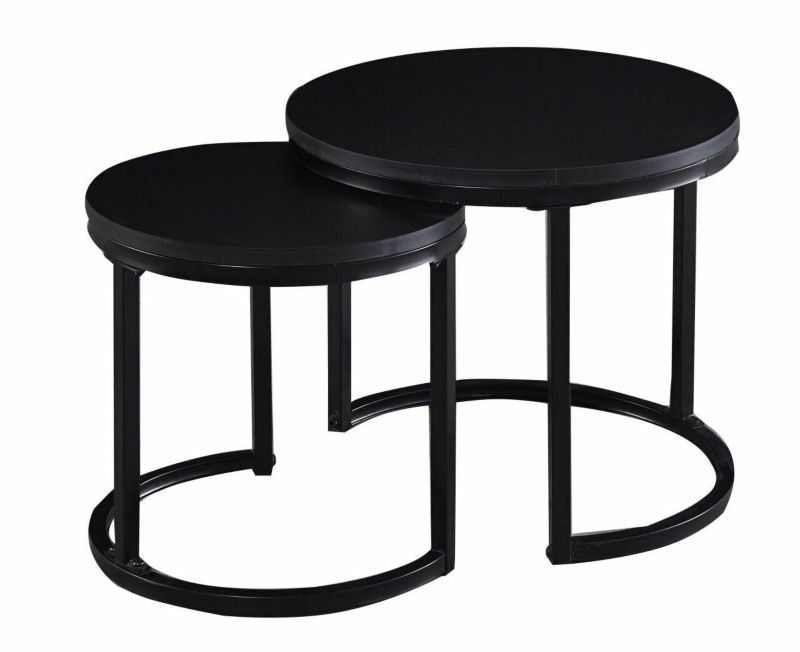 Zestaw 2 stolików kawowych okrągłych MIRRA INTESI loftowy czarny nowoczesny do salonu 2w1 1 zestaw