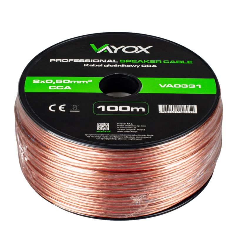 Kabel głośnikowy Vayox VA0331 2x0,50mm2 CCA 100m 1szt.