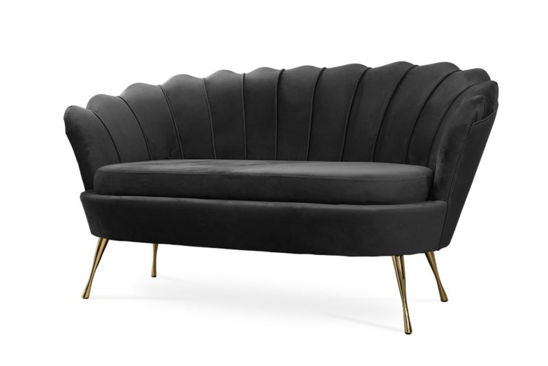 Sofa tapicerowana Bettso Muszelka na złotej nodze wygodna w stylu glamour czarny 1szt.