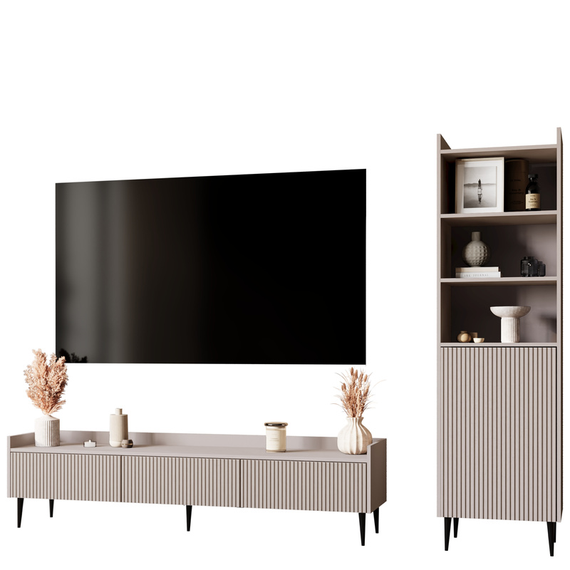 Meblościanka do salonu z szafką RTV i regałem ASPERO kaszmir