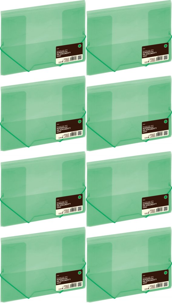 8x Teczka plastikowa z gumką Grand ZP-041, A4, zielony