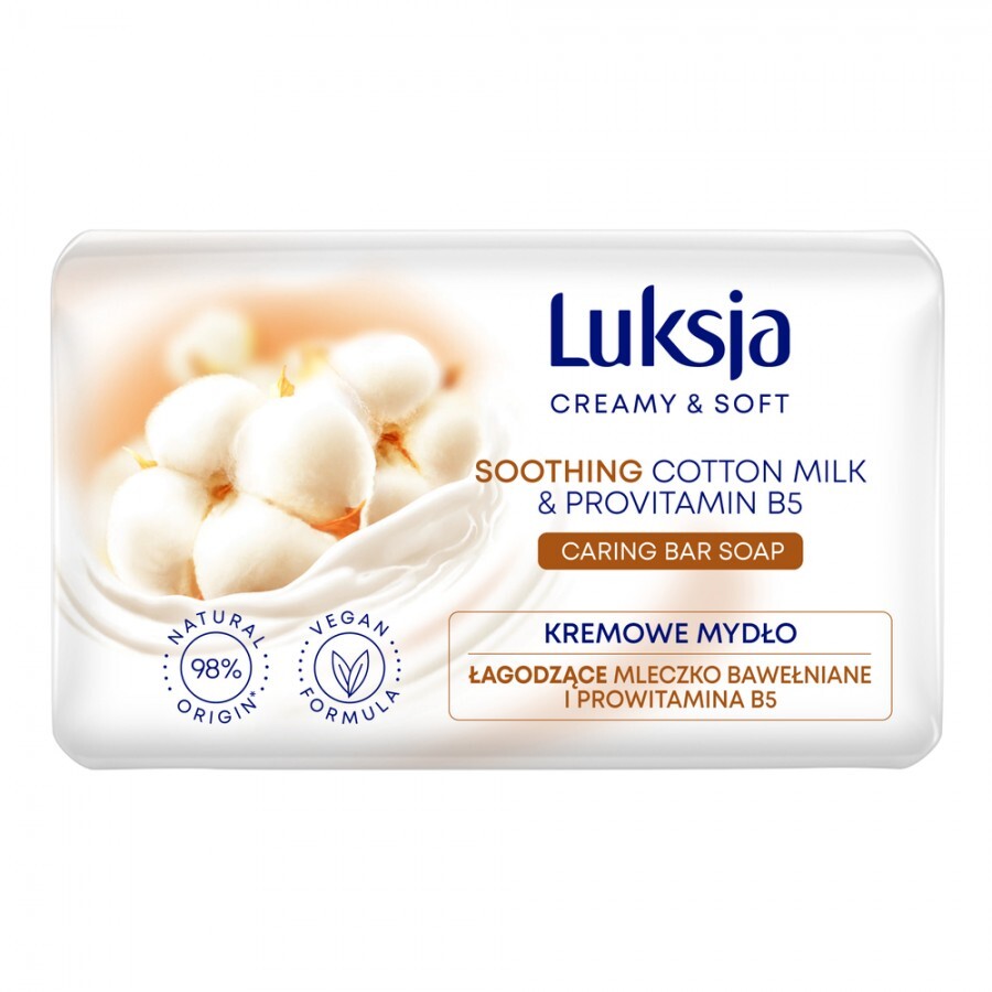 Mydło w kostce Luksja Cotton, mleczko bawełniane i prowitamina B5, 100g