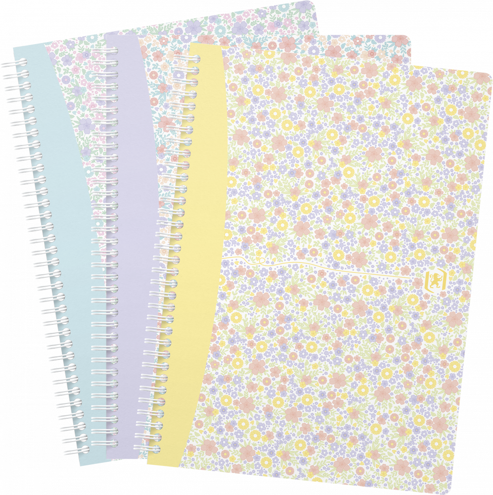 3x Kołonotatnik Oxford Floral, B5, w linie, 60 kartek, okładka kartonowa, mix wzorów