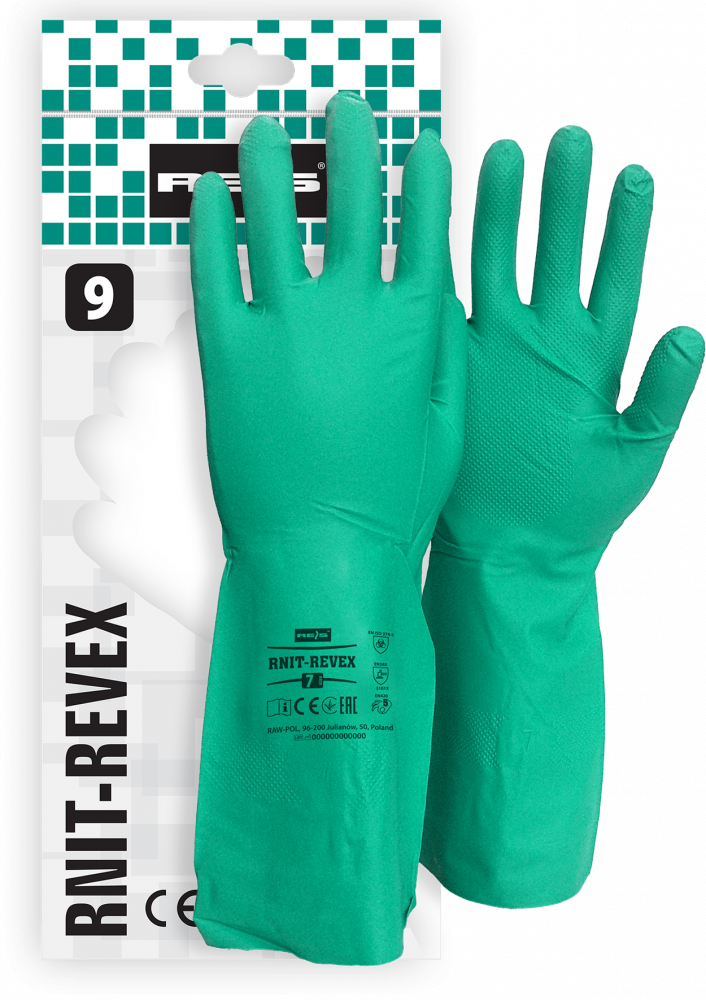 Rękawiczki nitrylowe Reis Rnit-Revex, rozmiar 9, zielony