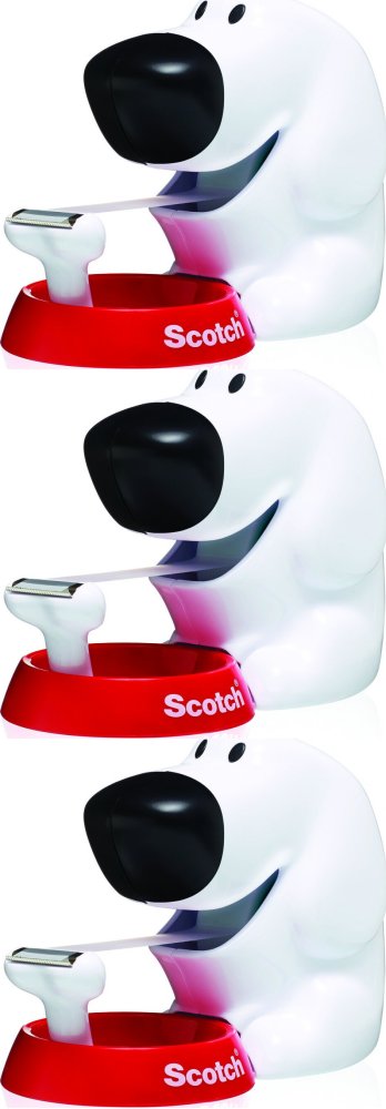 3x Podajnik do taśmy klejącej Scotch, w kształcie pieska (C31-DOG)+ taśma Scotch Magic 19mmx8.89m, biało-czerwony