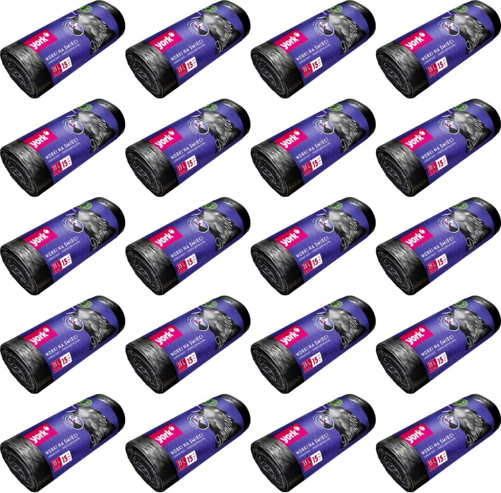 20x Worki na śmieci York Diamond, z taśmą, na odpady zmieszane, 35l, 15 sztuk, czarny