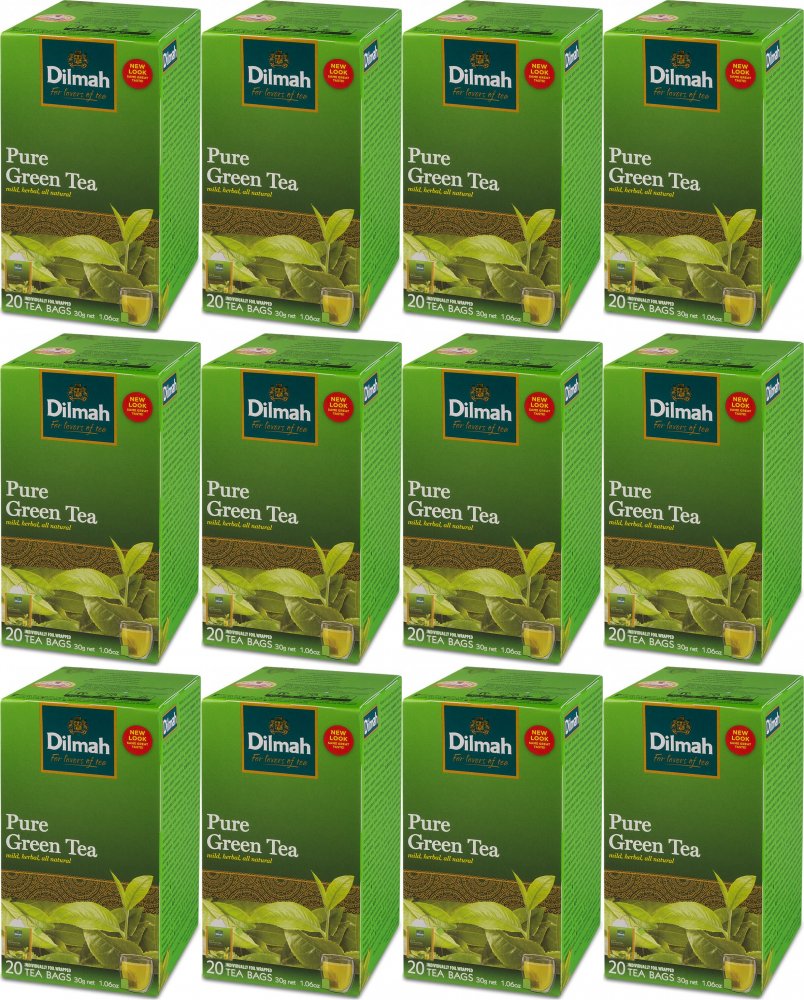 12x Herbata zielona w kopertach Dilmah Pure Green Tea, 20 sztuk x 1.5g
