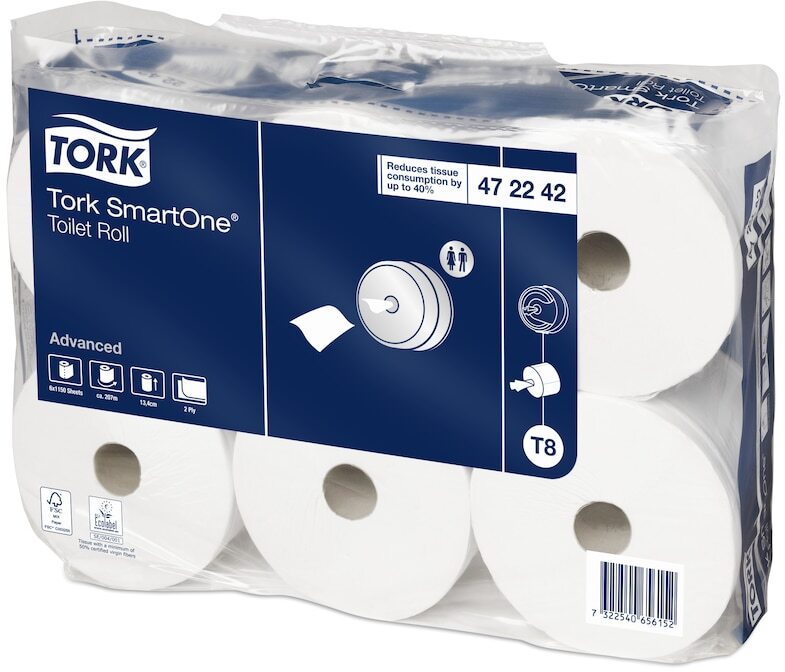 Papier toaletowy Tork 472242, do podajnika SmartOne T8, w roli, 2-warstwowy, 6 rolek, biały