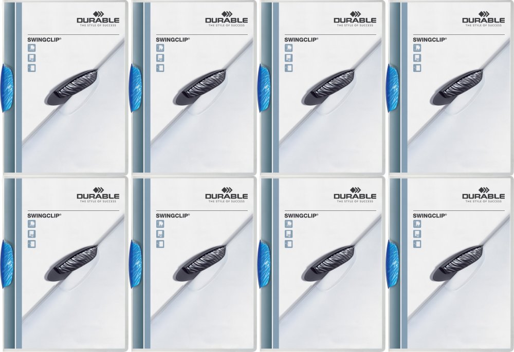 8x Skoroszyt plastikowy Durable Swingclip z klipsem, A4, do 30 kartek, niebieski