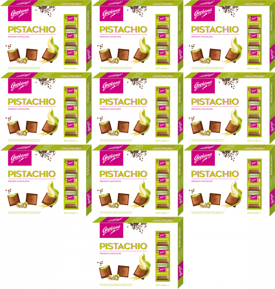10x Bombonierka Goplana Pistachio Czekoladki z klasą, pistacjowy z nadzieniem alkoholowym, 200g