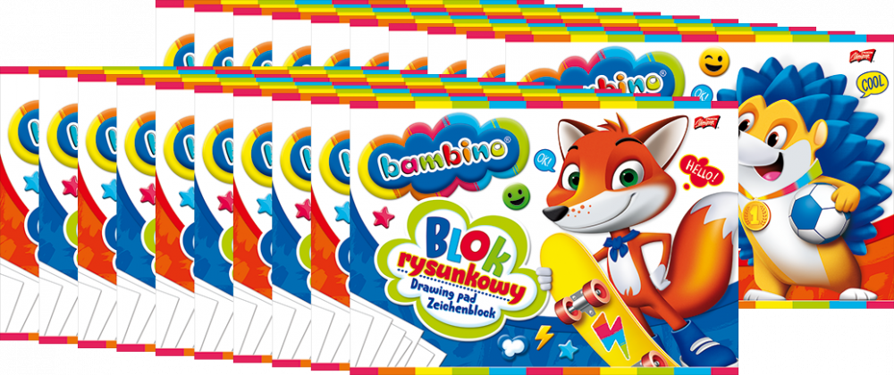 20x Blok rysunkowy Bambino Zwierzaki Uczniaki, A4, 20 kartek, biały
