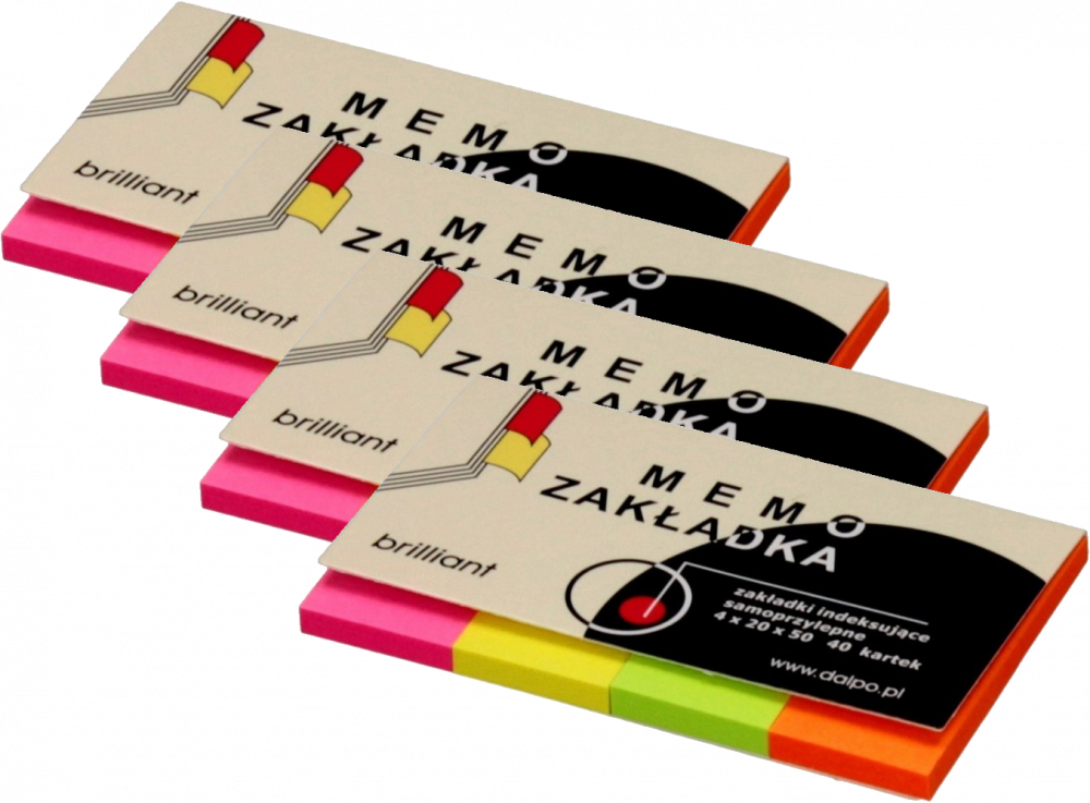 4x Zakładki samoprzylepne Dalpo proste, indeksujące, papier, 20x50mm, 4x40 sztuk, mix kolorów