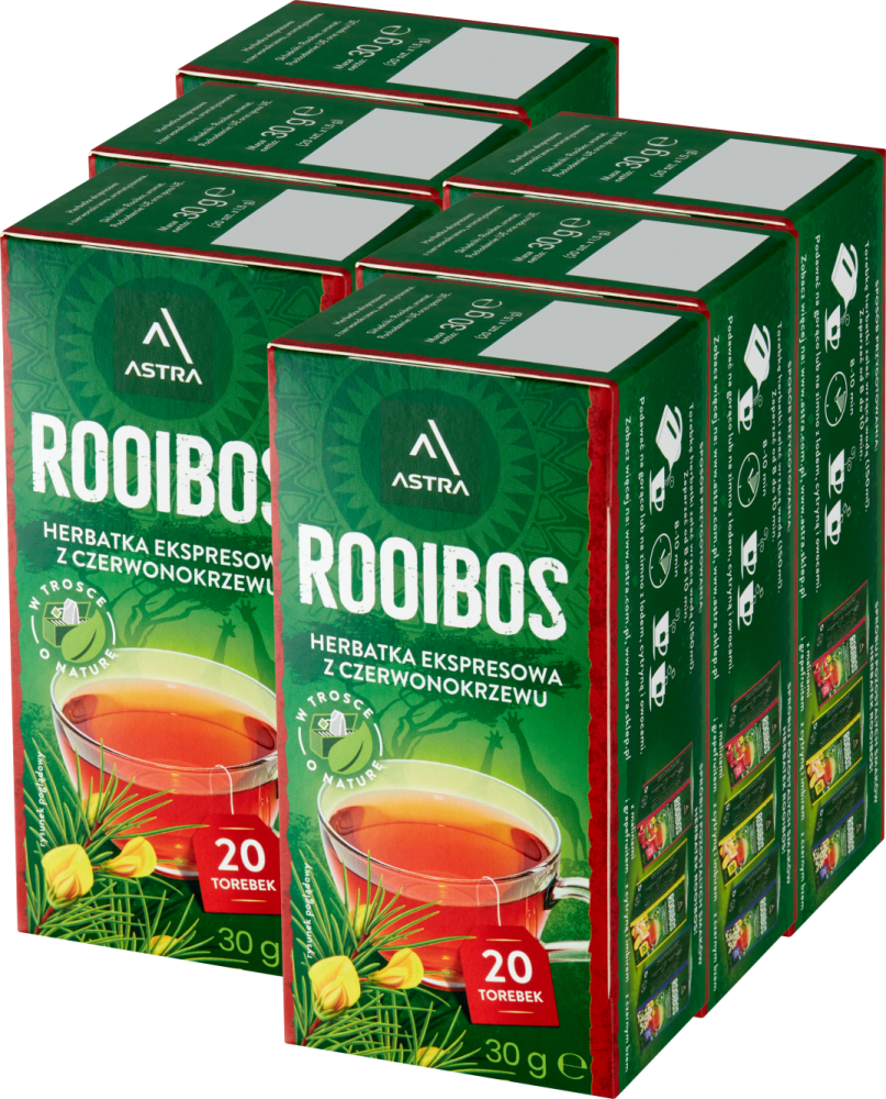 6x Herbata Rooibos w torebkach Astra, 20 sztuk x 1.5g