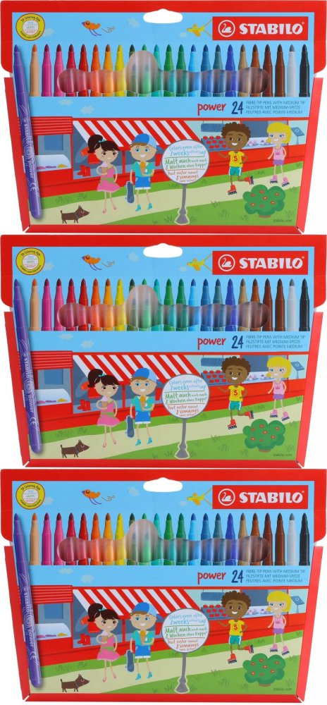 3x Flamaster Stabilo Power, końcówka M, 24 sztuki, mix kolorów