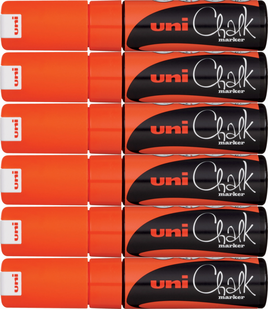 6x Marker kredowy Uni PWE-8K, ścięta, pomarańczowy