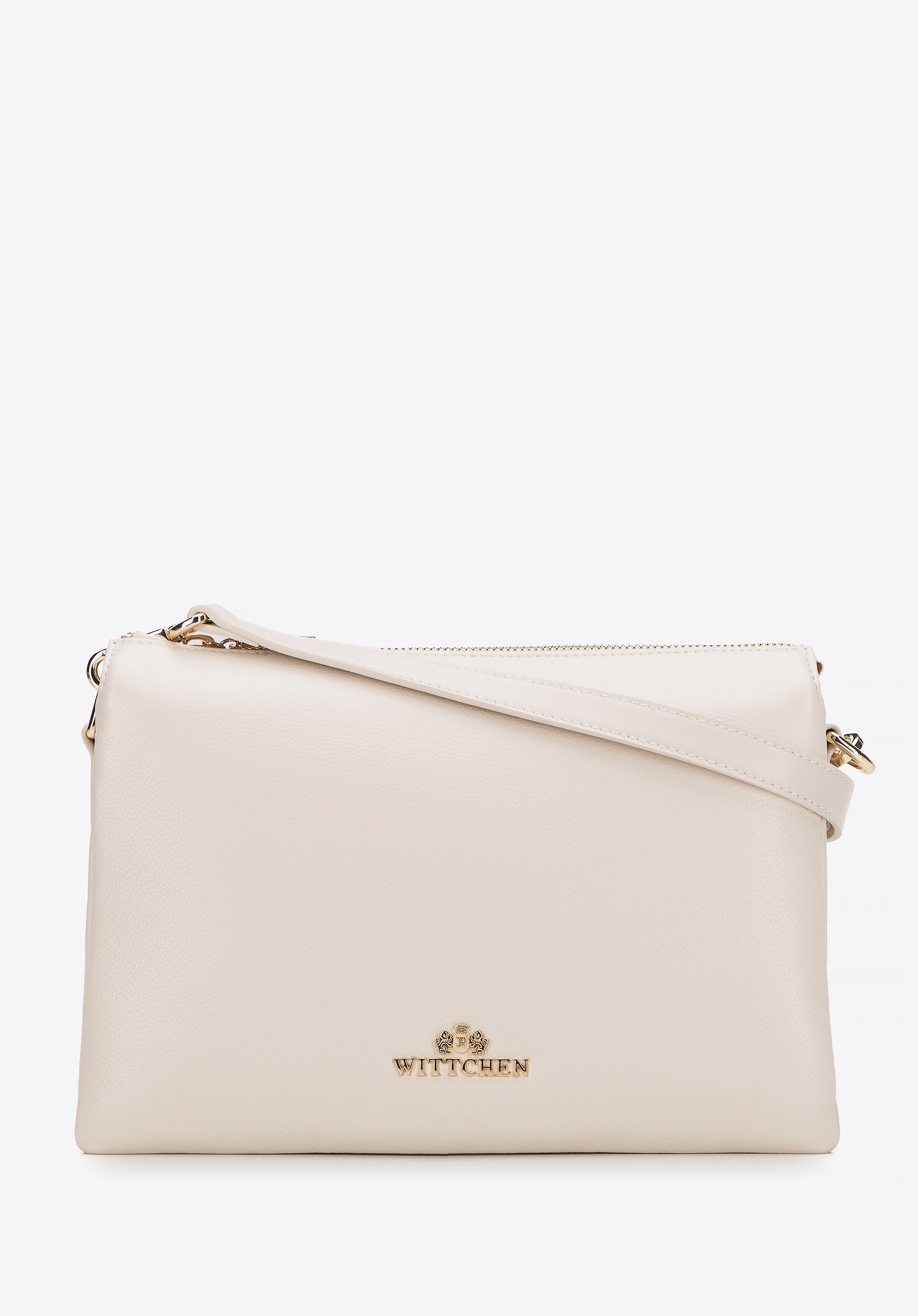 Listonoszka ze skóry naturalnej trójkomorowa kremowa