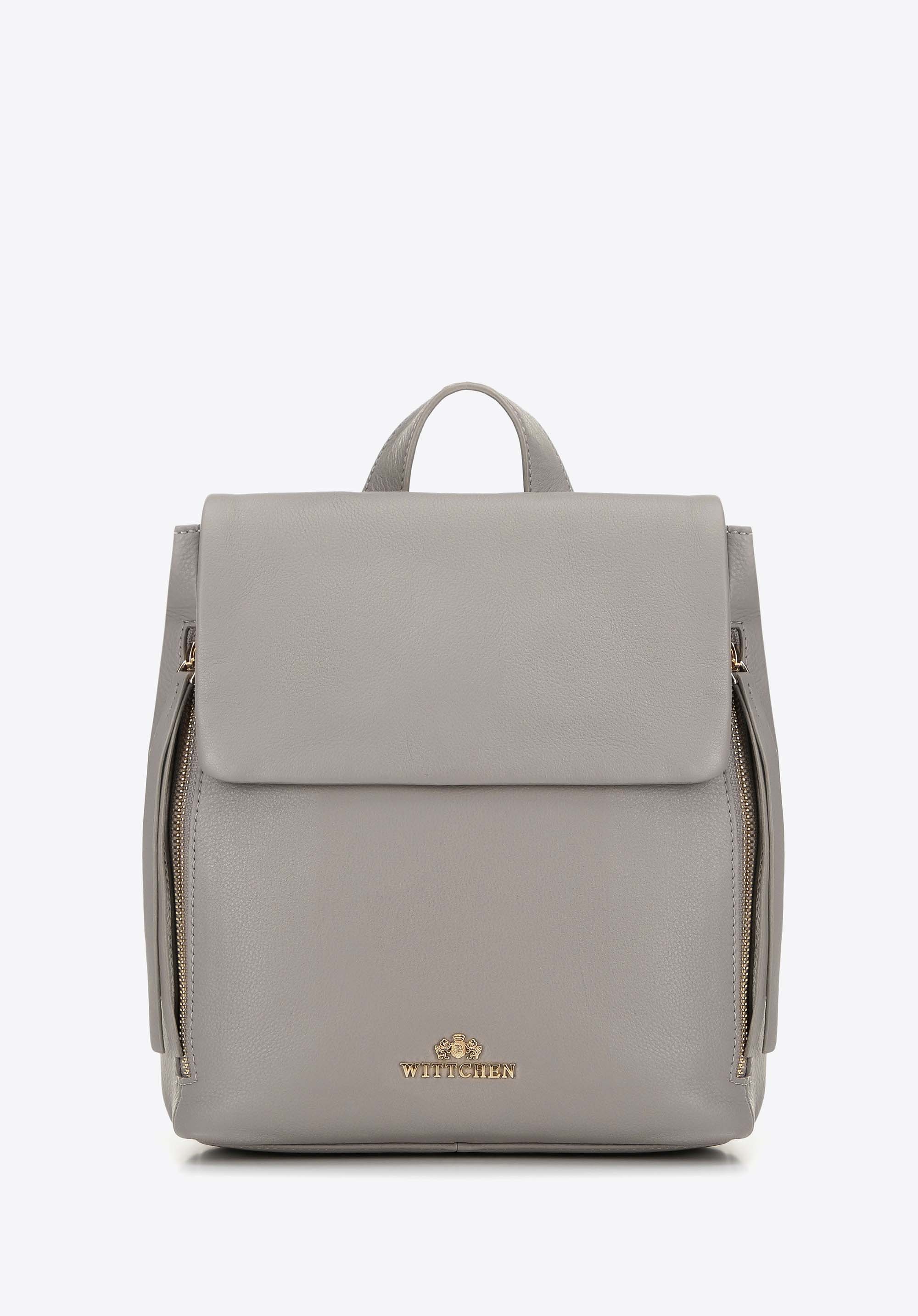 Damski plecak ze skóry z pionowymi kieszeniami szary