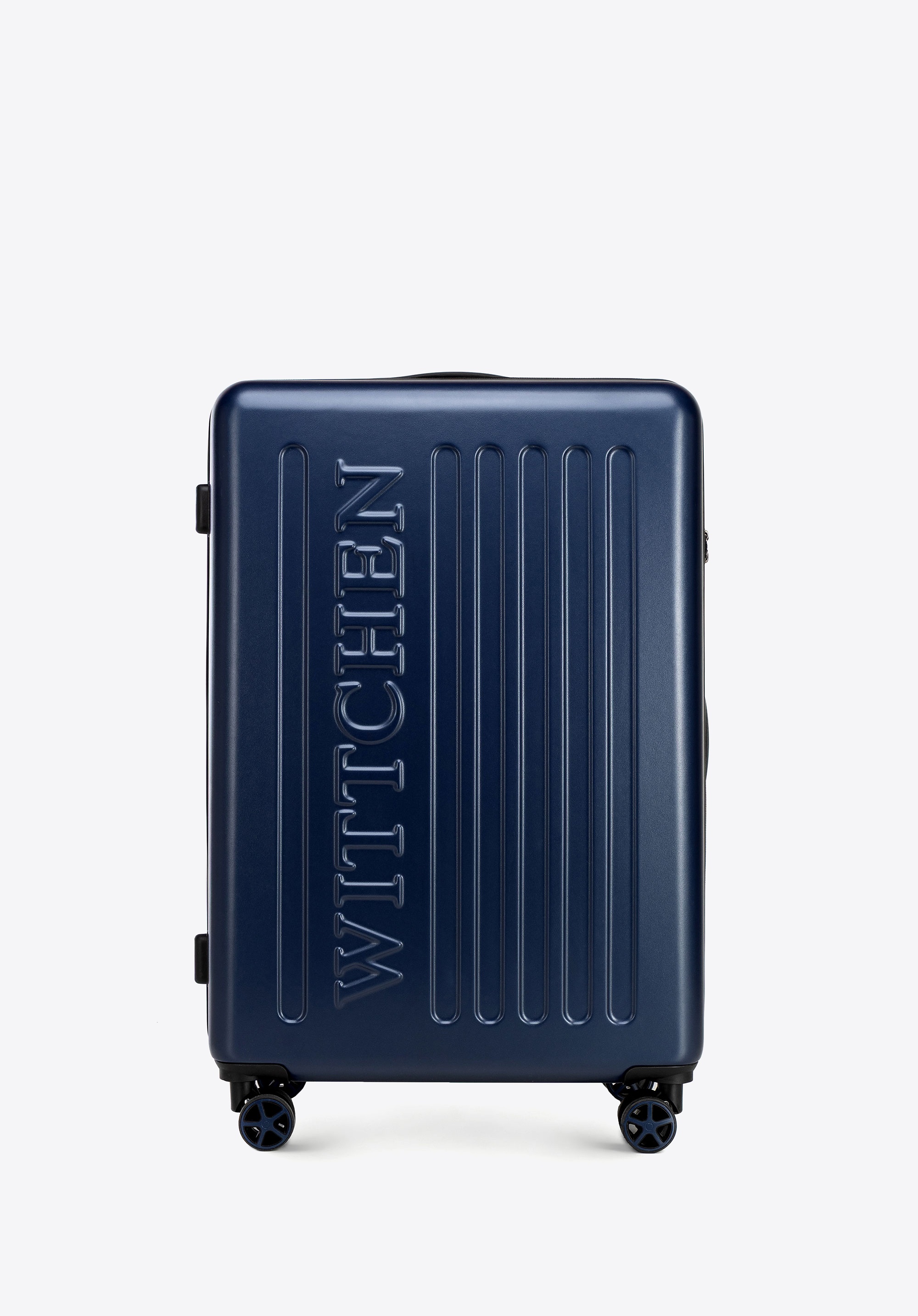 Duża walizka z ABS-u z tłoczonym logo granatowa