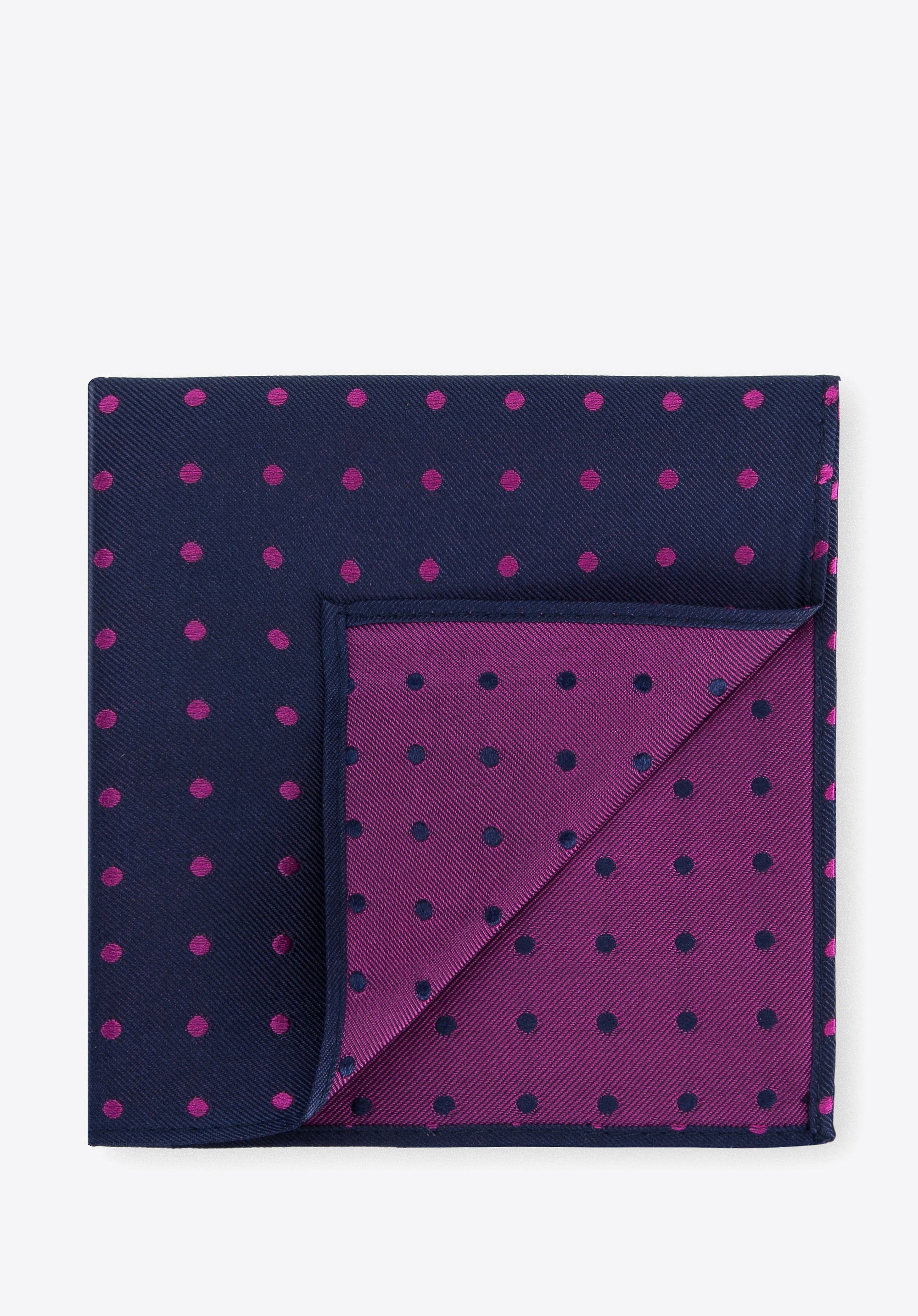 Poszetka z jedwabiu w kropki granatowo-różowa