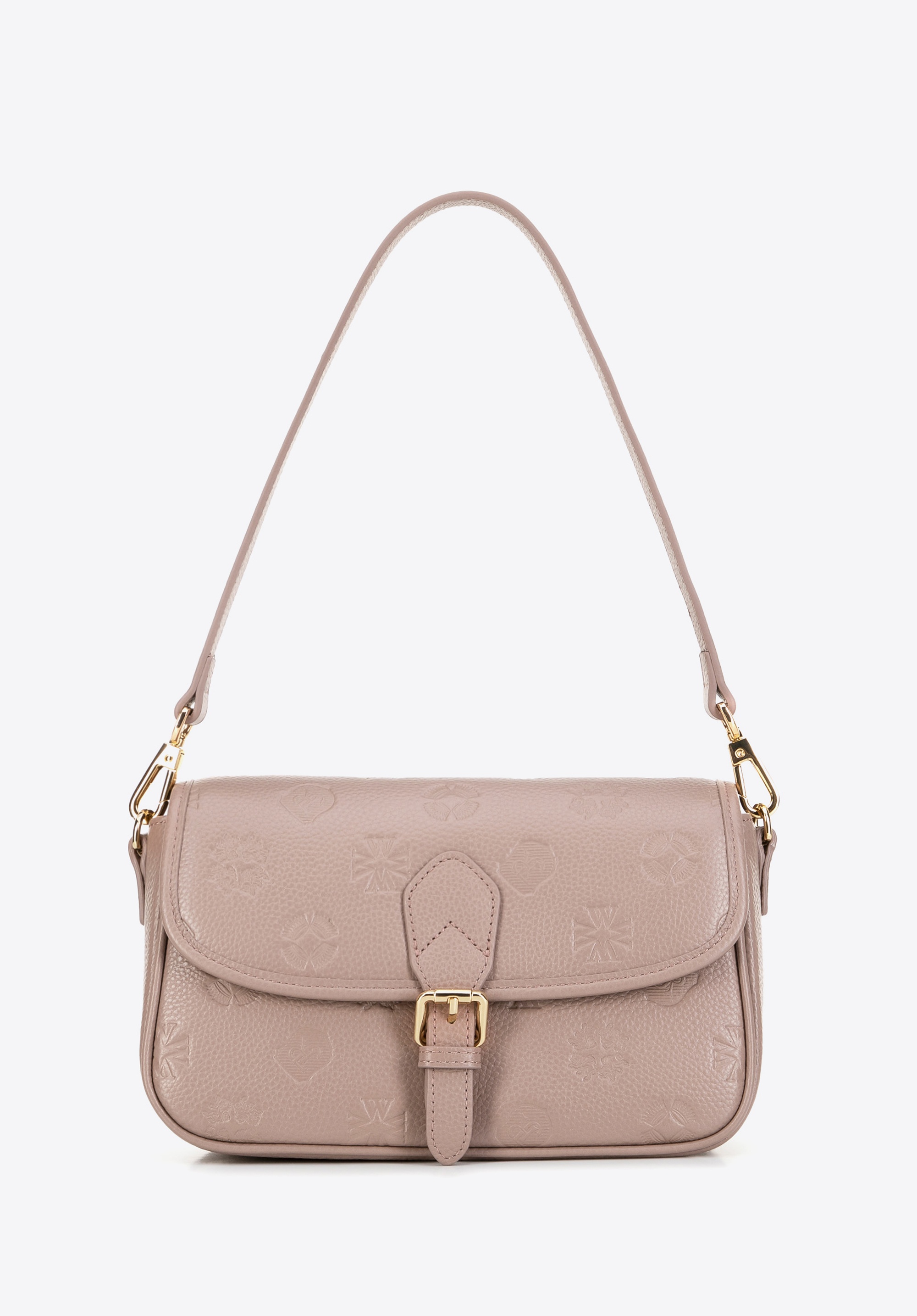 Damska mała torebka skórzana w monogram różowa