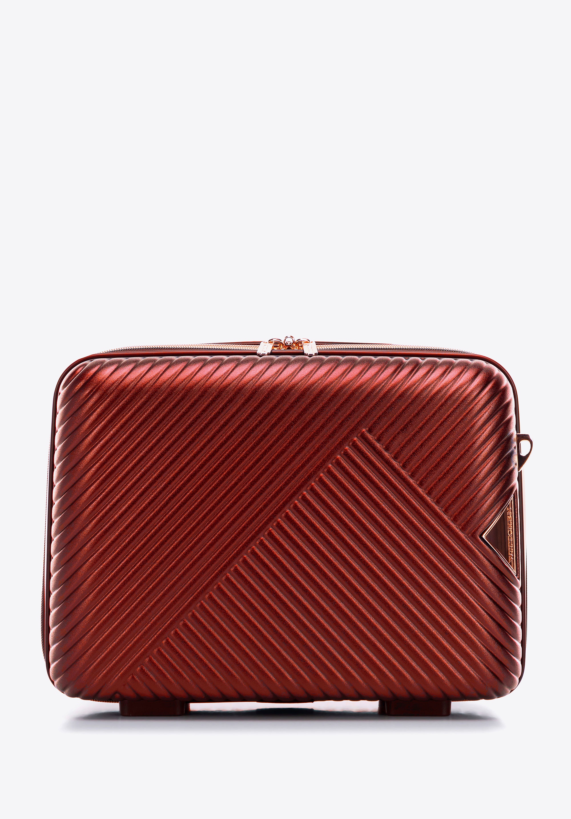 Kosmetyczka podróżna z polikarbonu w paseczki burgund