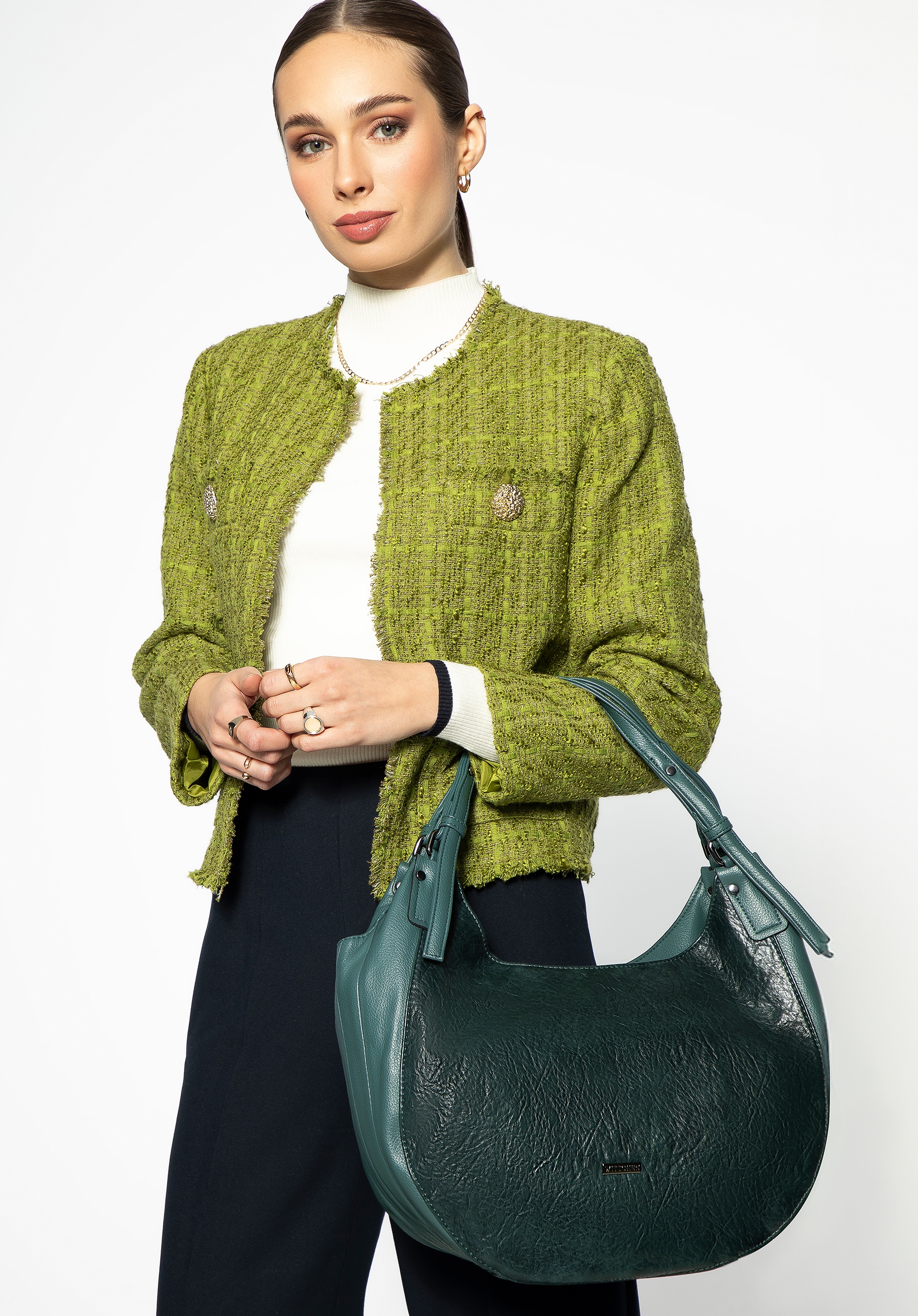Damska torebka worek z ekoskóry zielona