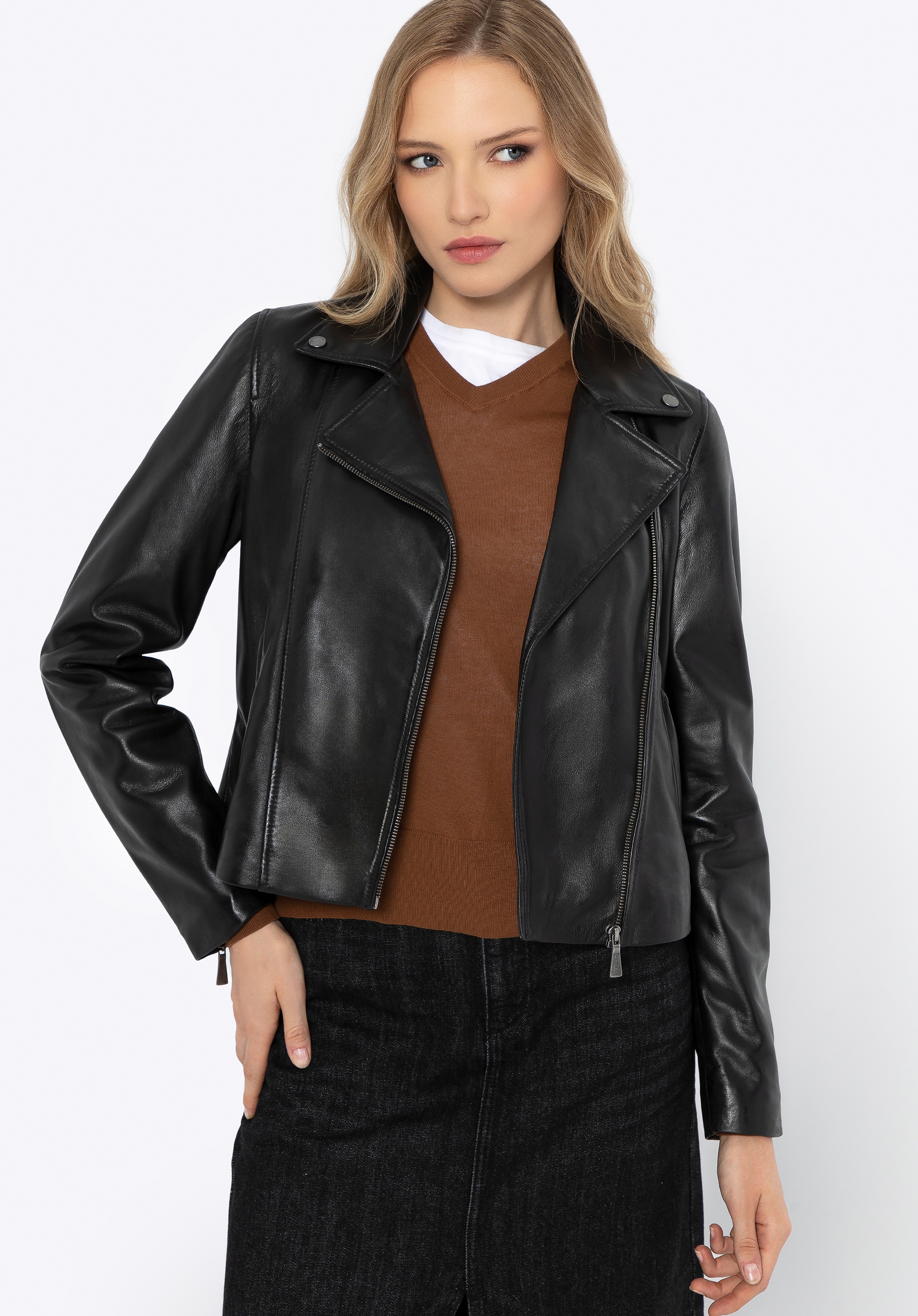 Damska ramoneska ze skóry czarna