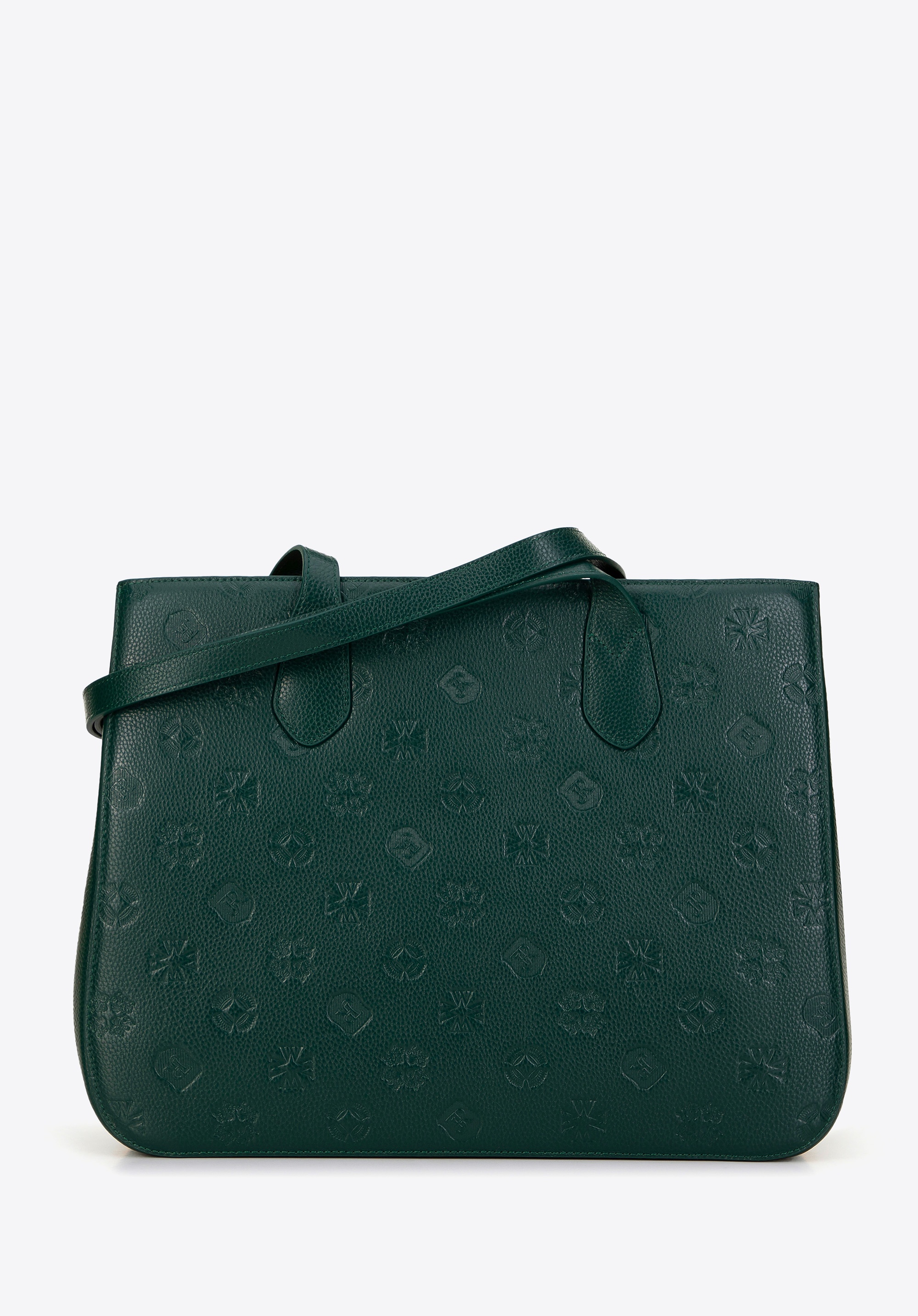 Damska shopperka skórzana monogramem zielona