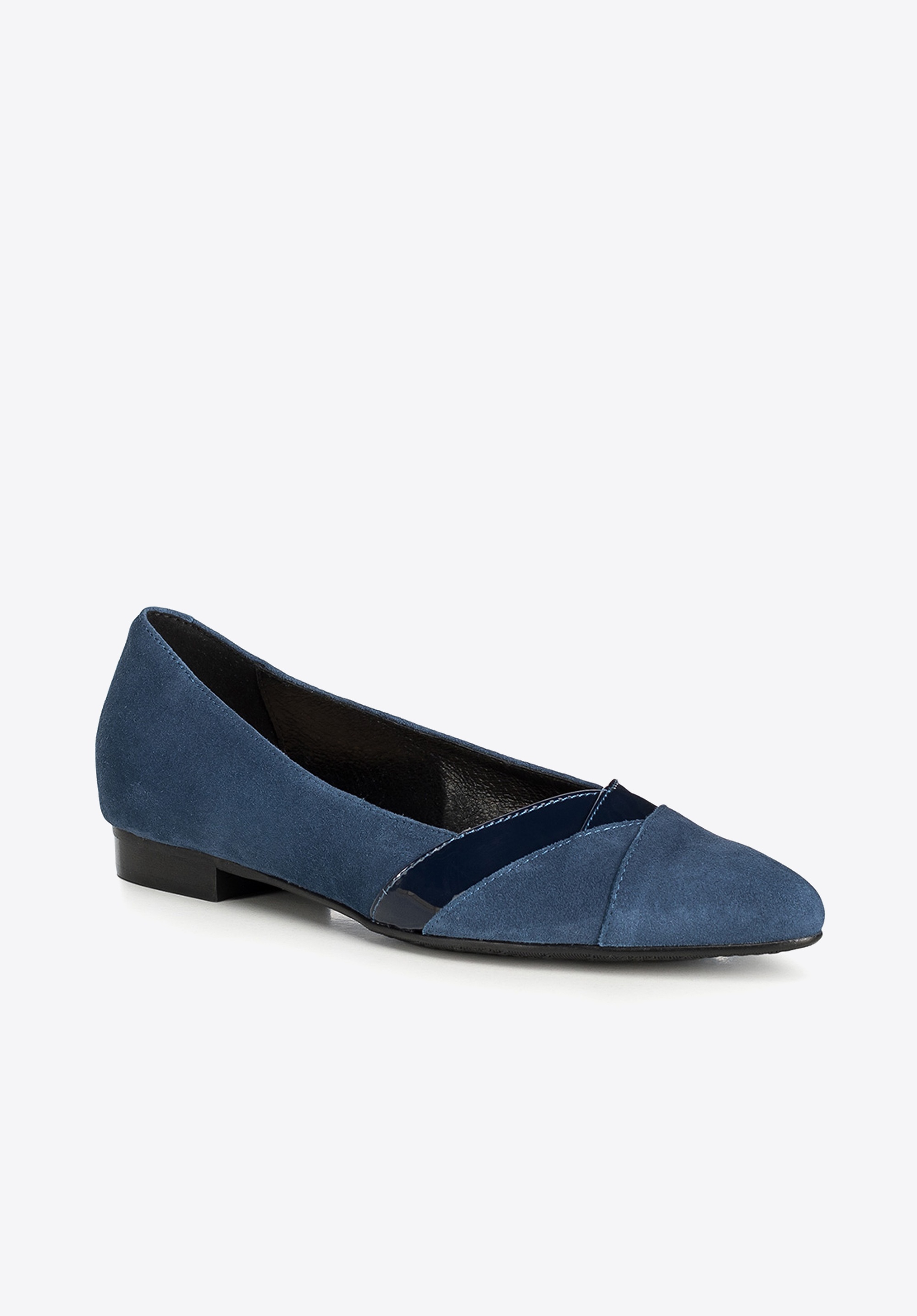 Baleriny zamszowe z połyskującą wstawką