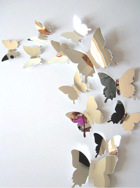 Motyle na ścianę 12 sztuk lustrzane