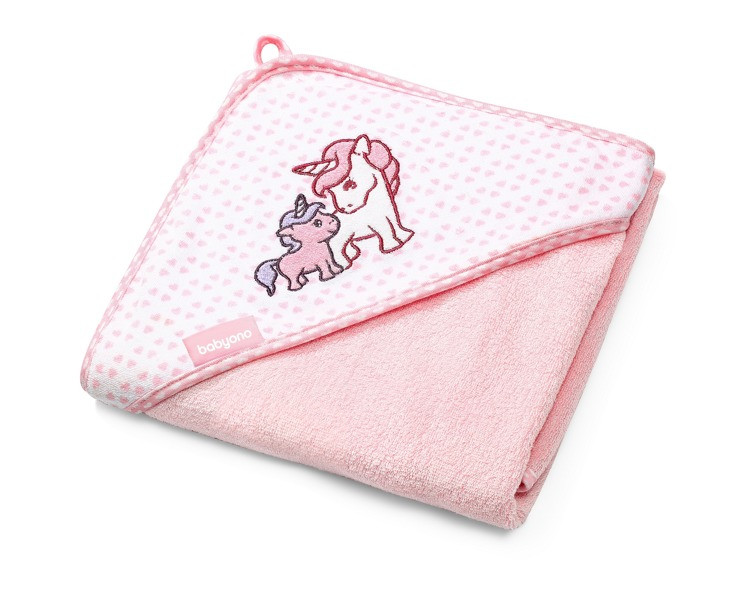 Baby Ono, Okrycie kąpielowe bambusowe z kapturkiem – ręcznik kąpielowy 100x100 cm - 346-01 Różowy