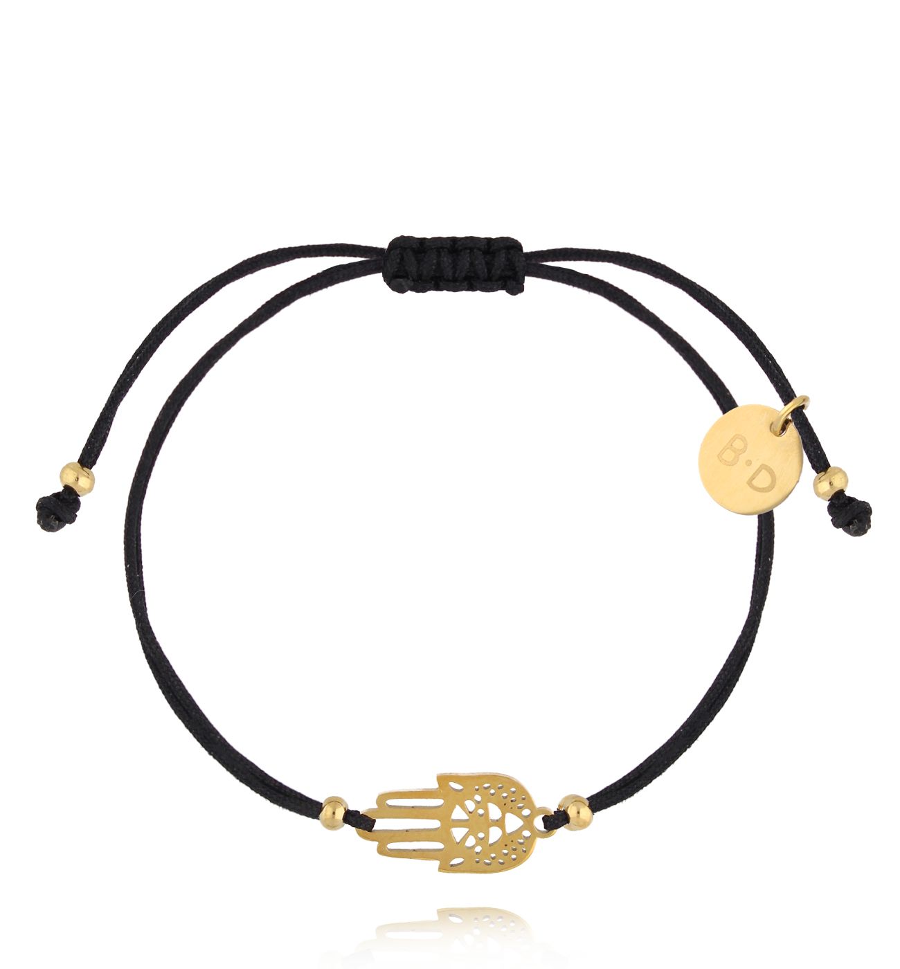 Bransoletka złota z czarnym sznurkiem i ręką Fatimy Patte BGL0819