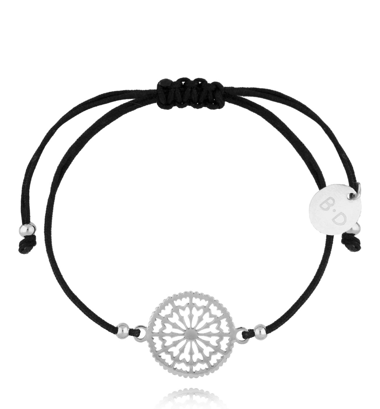 Bransoletka czarna ze srebrną rozetką Lesly BGL0985