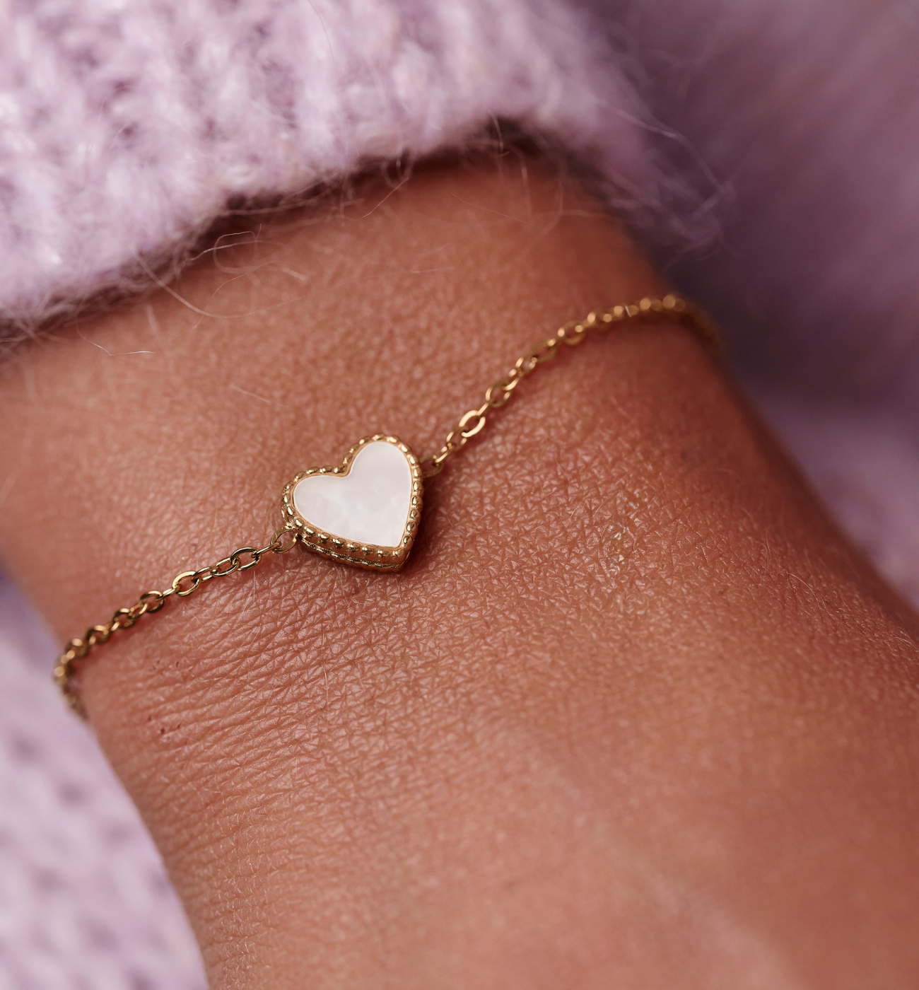 Bransoletka z sercem z masy perłowej złota Eternal Love - By Dziubeka