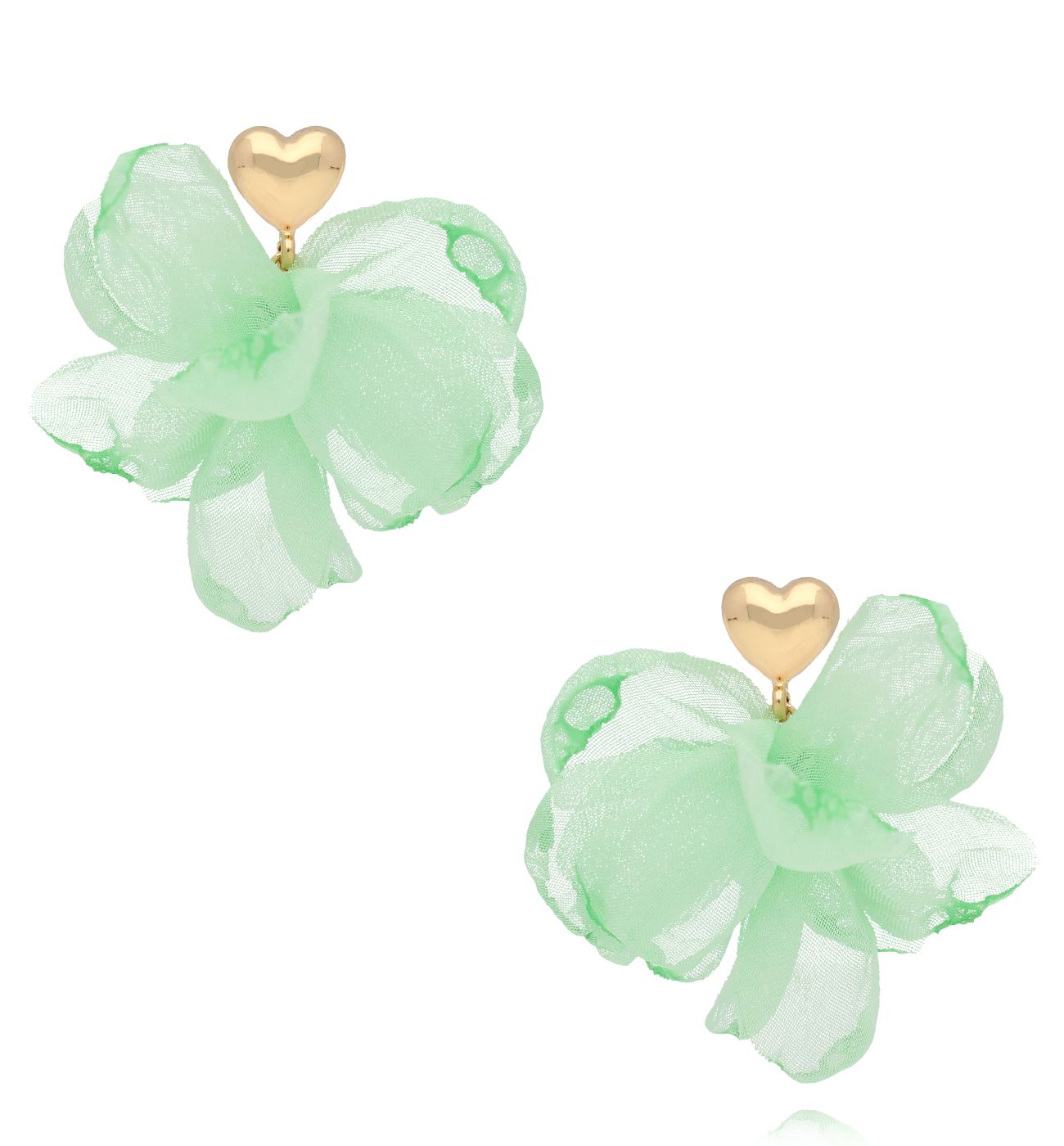 Kolczyki kwiatowe miętowe z sercem - By Dziubeka